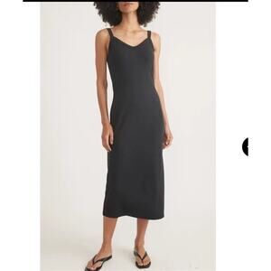 MARINE LAYER Lexi A line Ribbed Midi Dress Black Small